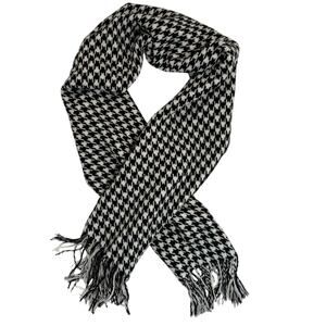 Black White Houndstooth Scarf Wrap 23x34 Fringe Classic Winter Accessory